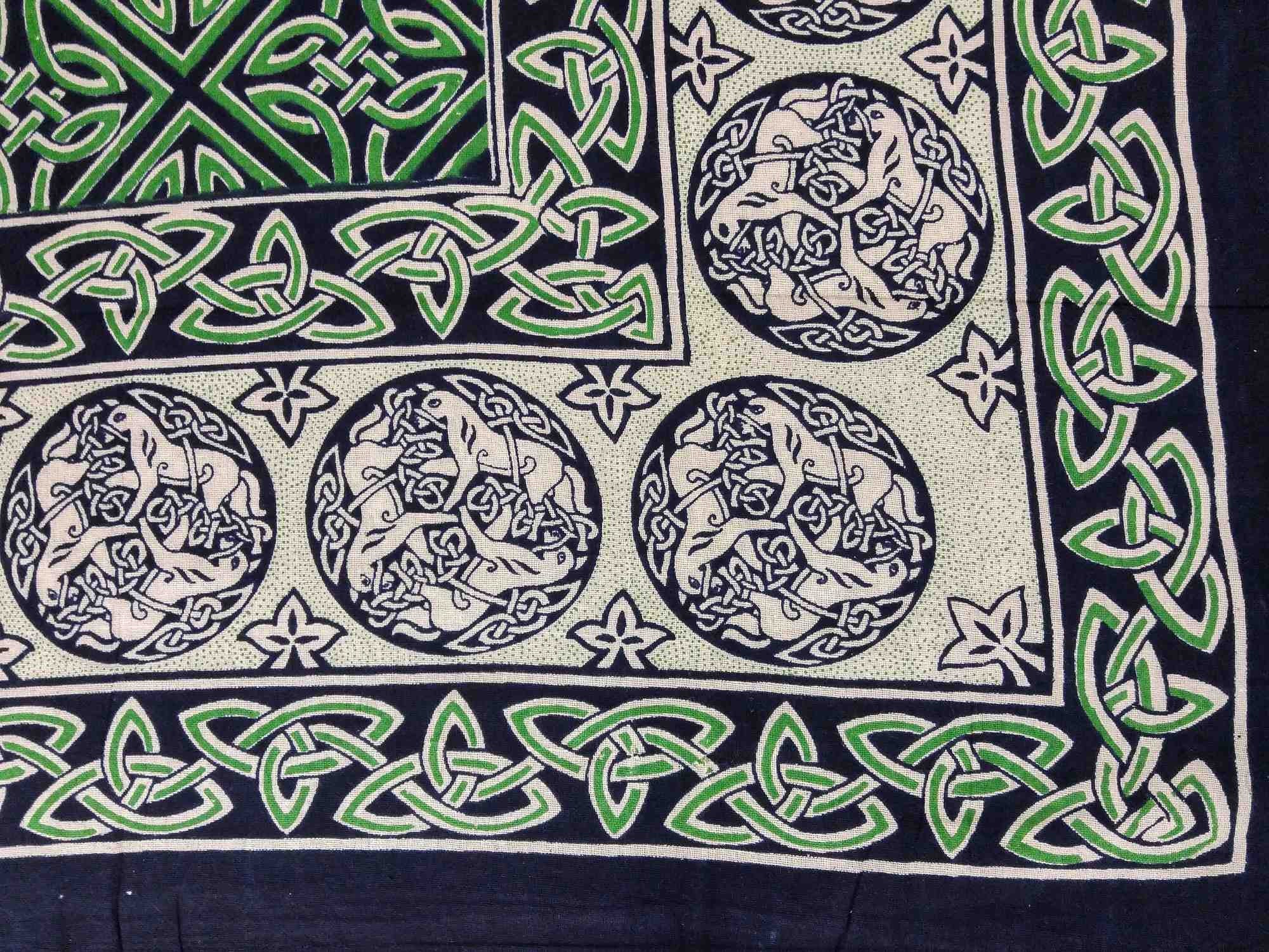 Cotton Celtic Horse Tapestry Tablecloth Twin Beige Green 70x106 - Sweet Us