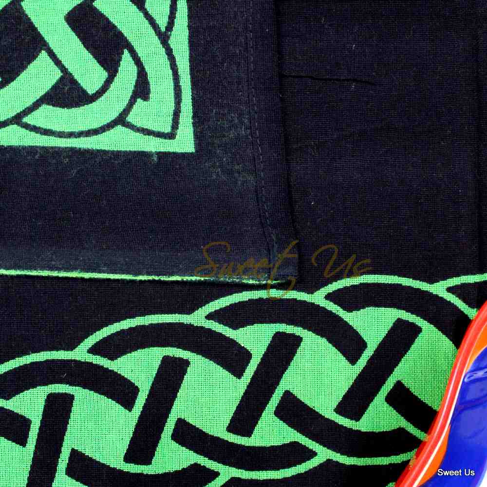 Cotton Celtic Lucky Clover Tablecloth Rectangle Black Green Dining Linen