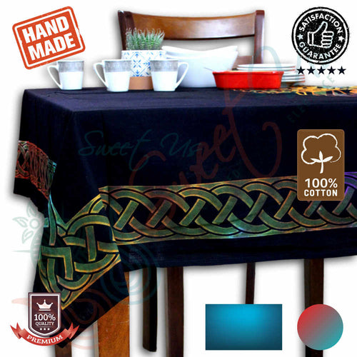 Tie-Dye Cotton Celtic Lucky Clover Tablecloth Rectangle, Round Multicolor Linen - Sweet Us