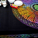 Tie-Dye Cotton Celtic Lucky Clover Tablecloth Rectangle, Round Multicolor Linen