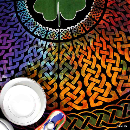 Tie-Dye Cotton Celtic Lucky Clover Tablecloth Rectangle, Round Multicolor Linen - Sweet Us