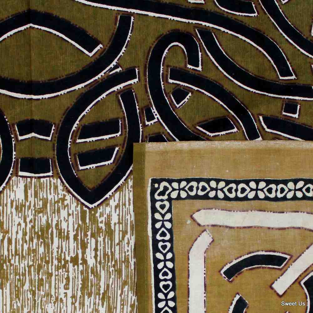 Cotton Celtic Circle Wheel Of Life Tablecloth Rectangle Olive Green Beige