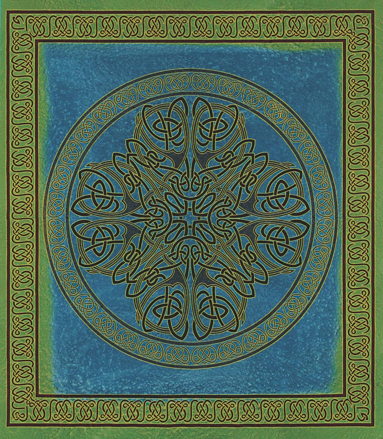 Handmade 100% Cotton Celtic Circle Wheel Of Life Batik Tapestry Spread Twin Blue Green - Sweet Us