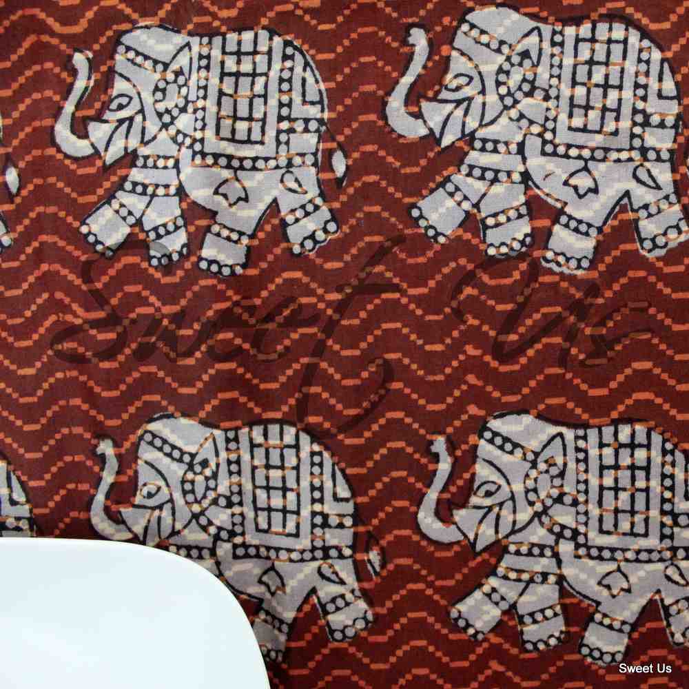 Cotton Handmade Dabu Elephant Tablecloth Rectangle 70x98 Brown Rust