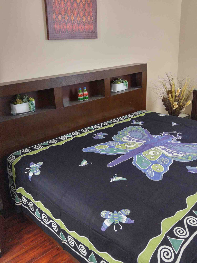 Handmade Cotton Hand Block Print Butterfly Bedspread Coverlet Bed Sheet Tapestry Tablecloth Twin Black - Sweet Us