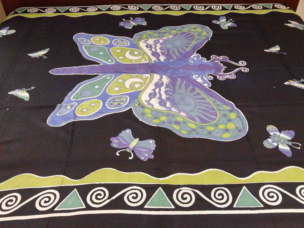 Handmade Cotton Hand Block Print Butterfly Bedspread Coverlet Bed Sheet Tapestry Tablecloth Twin Black - Sweet Us