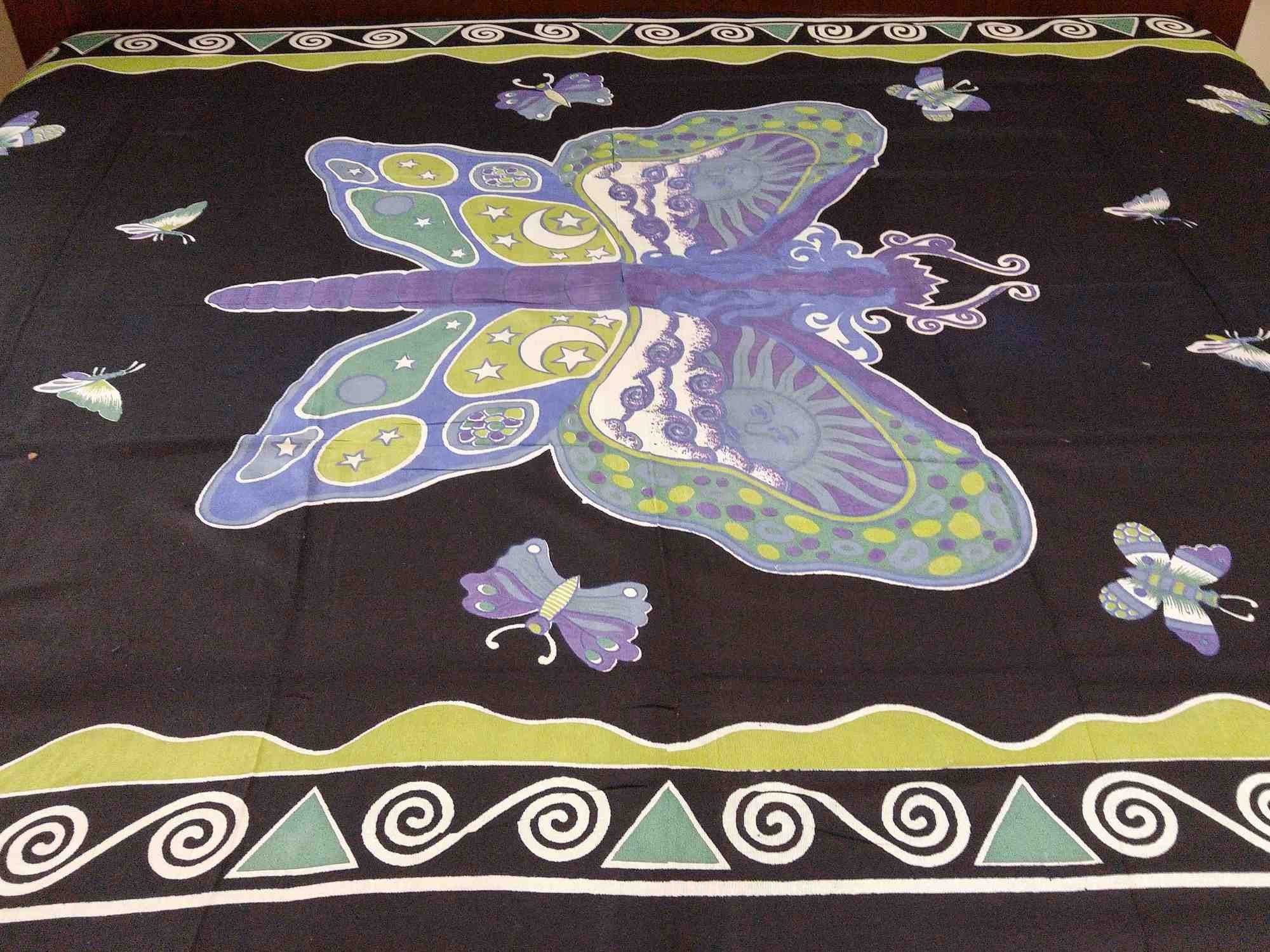 Handmade Cotton Hand Block Print Butterfly Bedspread Coverlet Bed Sheet Tapestry Tablecloth Twin Black - Sweet Us