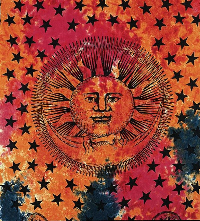 Handmade 100% Cotton Celestial Eclipse Sun Moon Star Tapestry Coverlet Twin 70x104 - Sweet Us