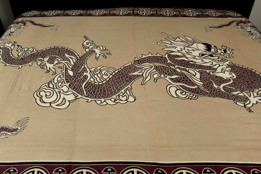 Handmade Cotton Asian Dragon Tapestry Tablecloth Coverlet Bedspread Twin 70x104 - Sweet Us