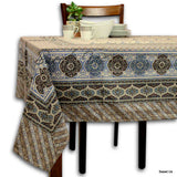 Cotton Floral Geometric Tablecloth for Rectangle Tables Blue Gray Beige