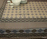Cotton Floral Geometric Tablecloth for Rectangle Tables Blue Gray Beige