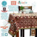 Cotton Floral Geometric Tablecloth Rectangle Brick Red Olive Green Beige Linen - Sweet Us