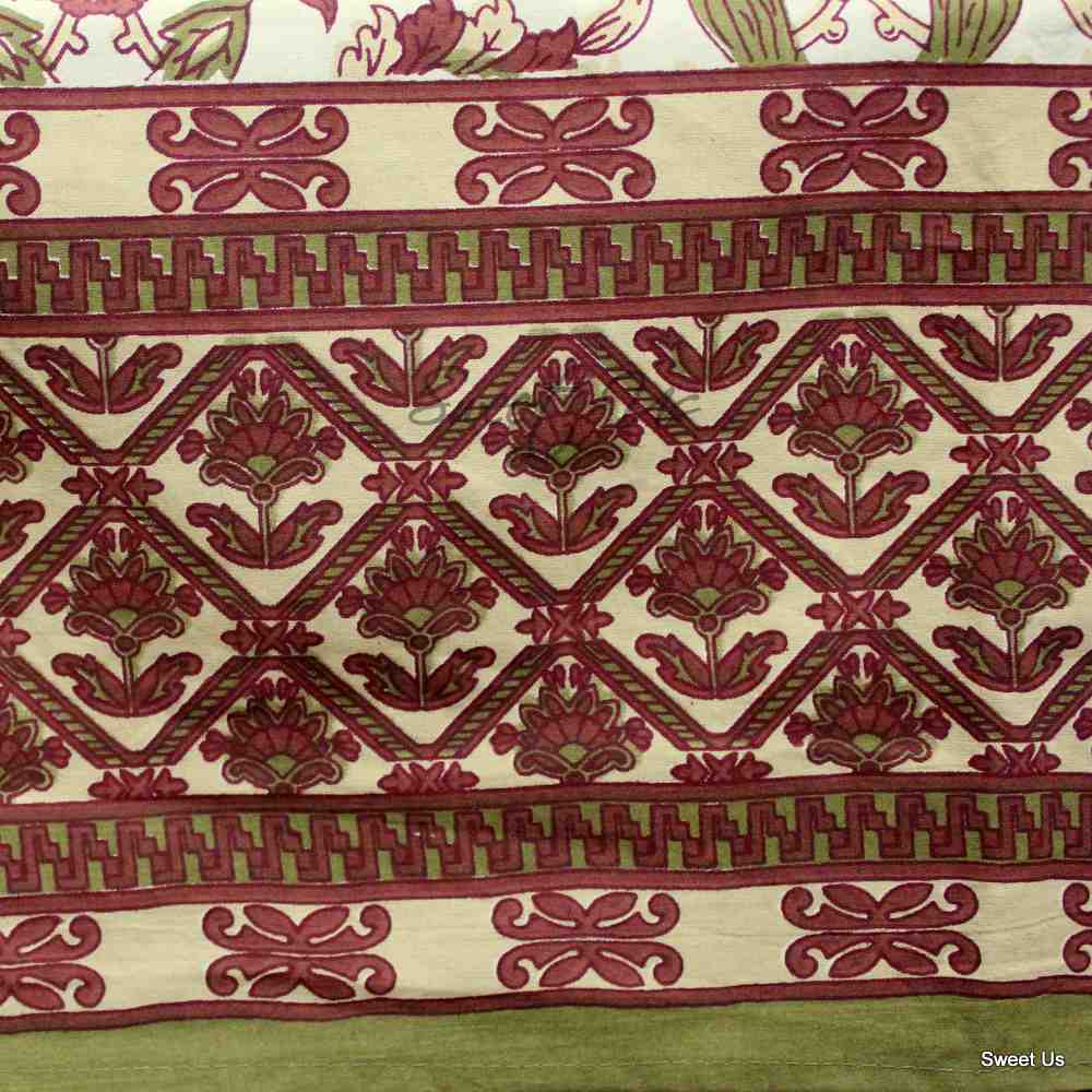 Cotton Floral Geometric Tablecloth Rectangle Brick Red Olive Green Beige Linen
