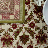 Cotton Floral Geometric Tablecloth Rectangle Brick Red Olive Green Beige Linen