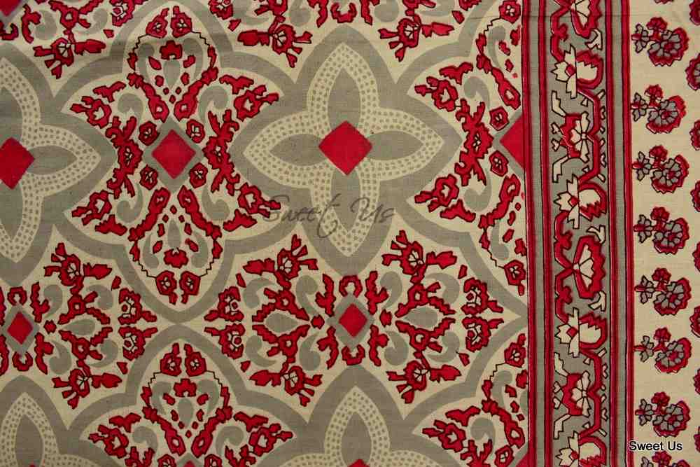 Cotton Floral Geometric Tablecloth Rectangle Red Gray Beige Dining Linen