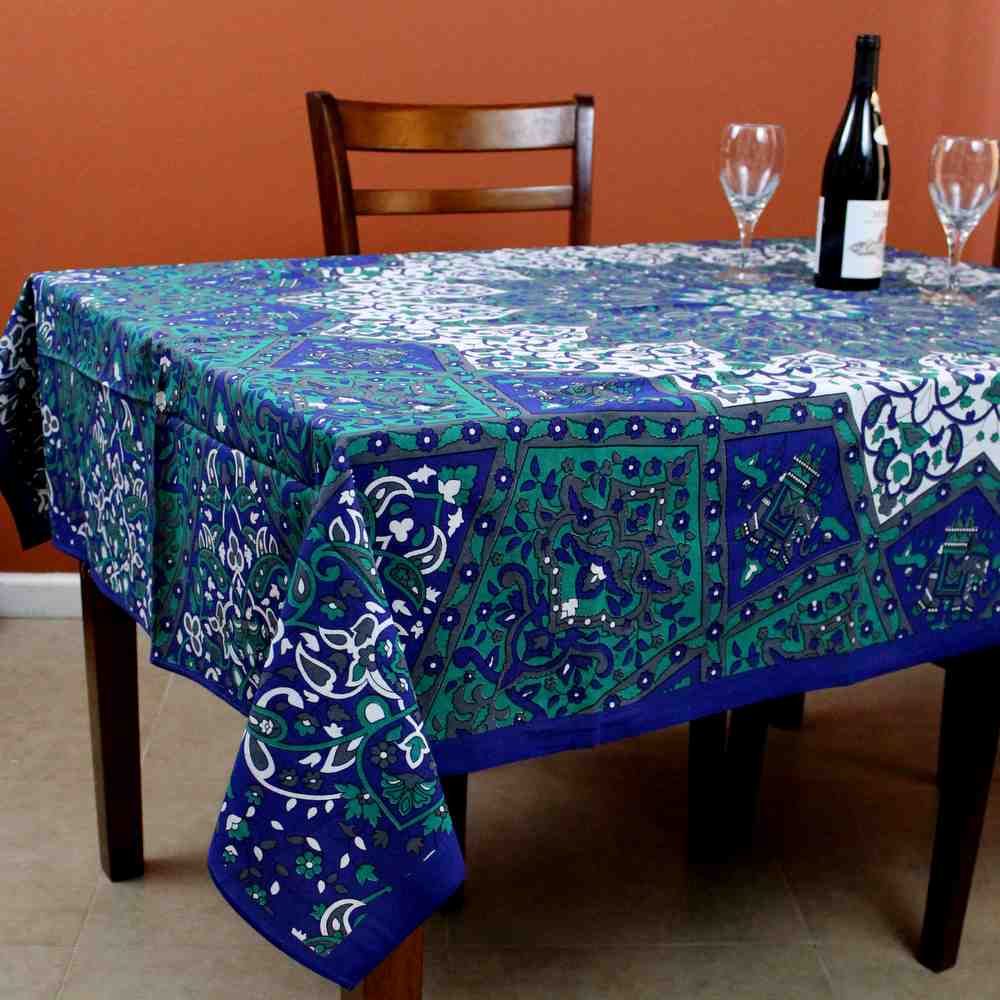Cotton Elephant Star Floral Paisley Tablecloth Rectangular Blue Green Burgundy - Sweet Us