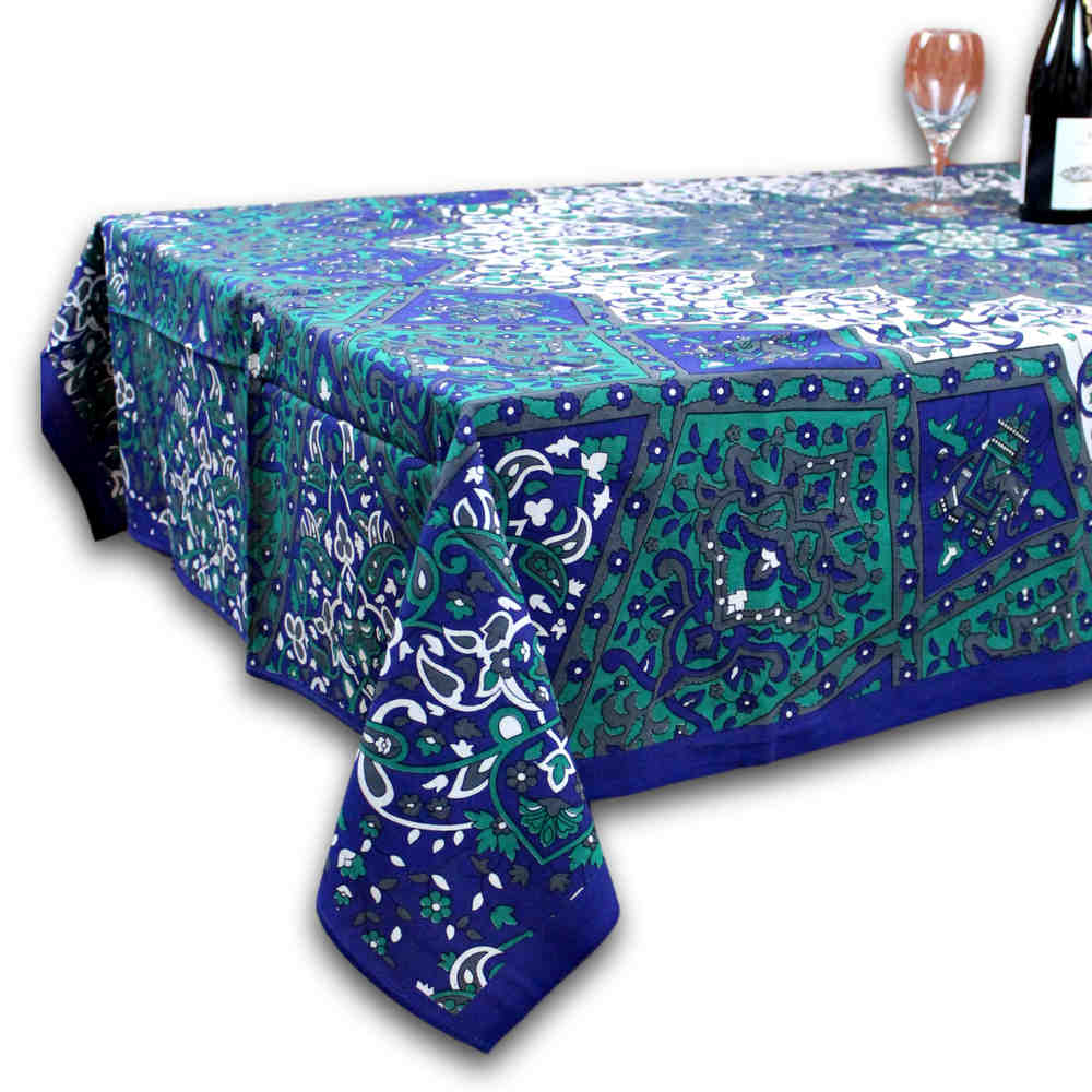 Cotton Elephant Star Floral Paisley Tablecloth Rectangular Blue Green Burgundy - Sweet Us