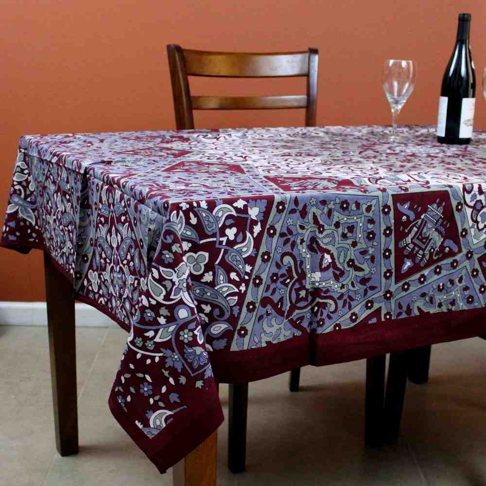 Cotton Elephant Star Floral Paisley Tablecloth Rectangular Blue Green Burgundy - Sweet Us