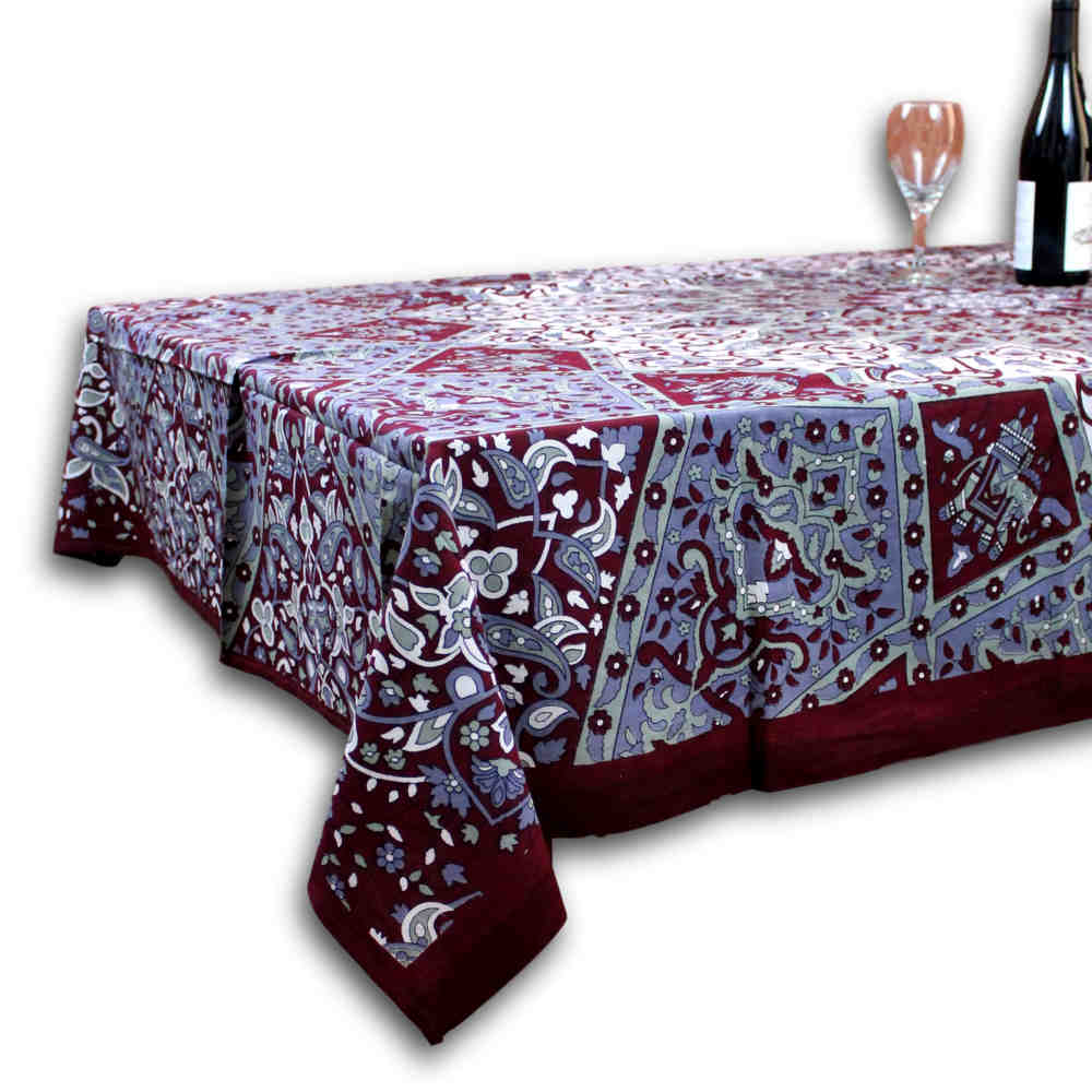 Cotton Elephant Star Floral Paisley Tablecloth Rectangular Blue Green Burgundy - Sweet Us