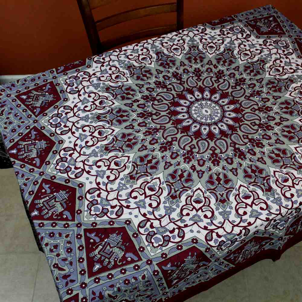Cotton Elephant Star Floral Paisley Tablecloth Rectangular Blue Green Burgundy - Sweet Us
