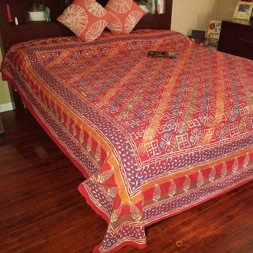 Cotton Dabu Hand Block Print Tapestry Tablecloth Bedspread Bed sheet Blue