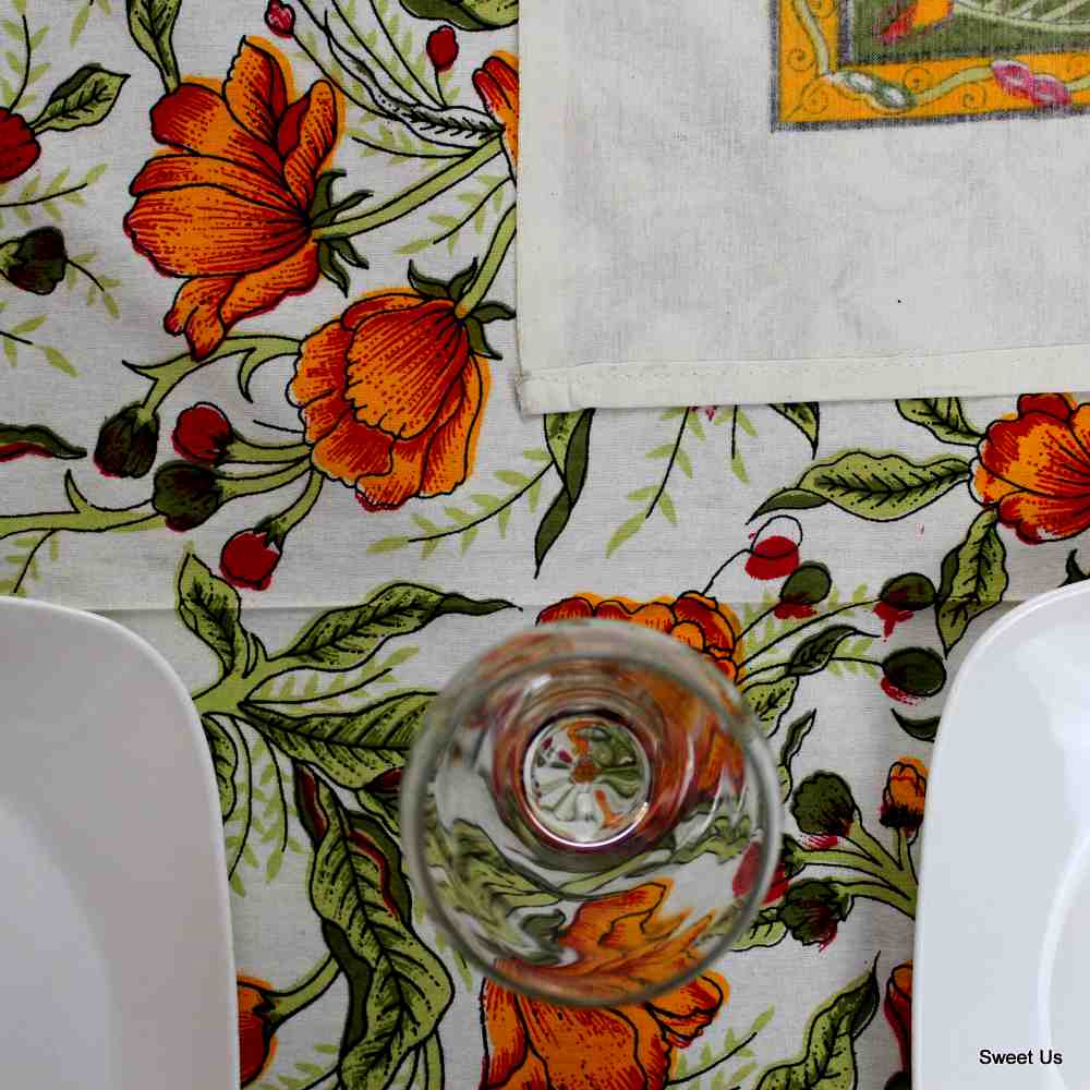 Cotton French Floral Tablecloth Rectangle Amber Olive White Kitchen Dining Linen