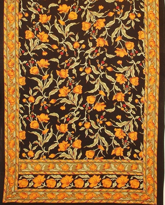 Cotton Floral Print Tablecloth Tapestry Coverlet Spread 70x106 inches Black Amber - Sweet Us