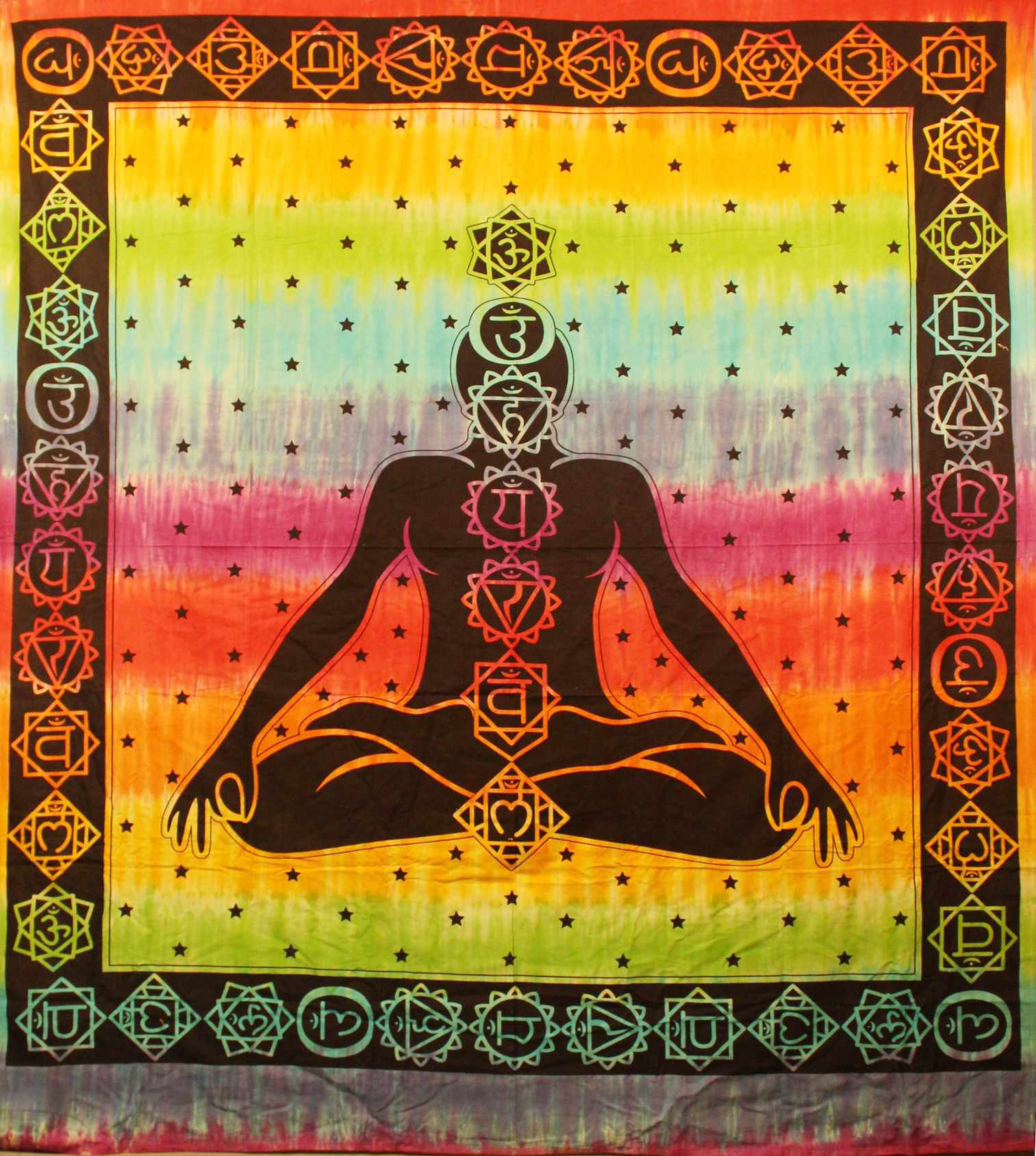 Seven Chakra Tapestry Tie Dye Bohemian Cotton Meditation Yoga Sheet 60 x 90 inches Rainbow - Sweet Us