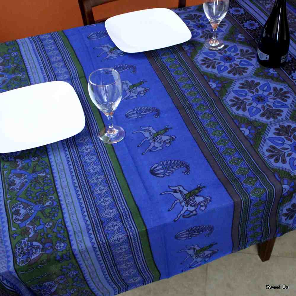 Lightweight Cotton Floral Animal Print Tablecloth Rectangle 70x104 Blue Green