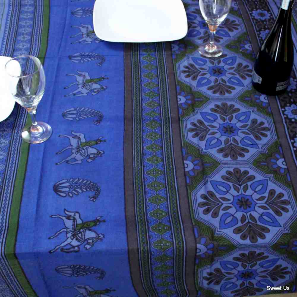 Lightweight Cotton Floral Animal Print Tablecloth Rectangle 70x104 Blue Green