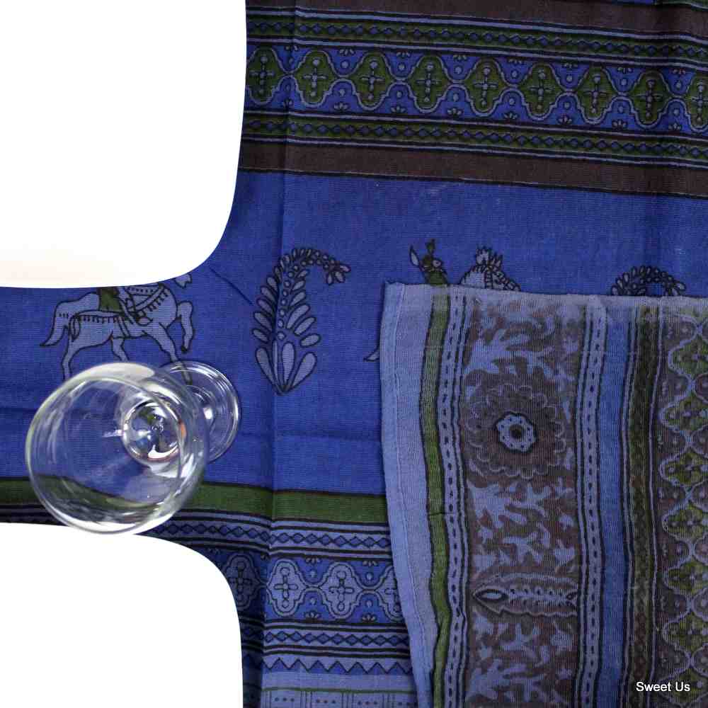 Lightweight Cotton Floral Animal Print Tablecloth Rectangle 70x104 Blue Green