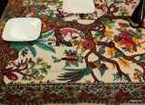 Cotton Tree of Life Peacock Tablecloth Rectangle Beige Kitchen Dining Linen