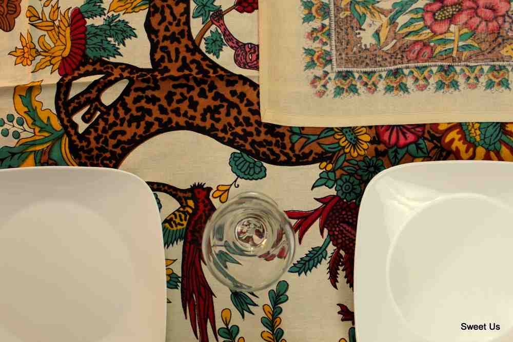 Cotton Tree of Life Peacock Tablecloth Rectangle Beige Kitchen Dining Linen