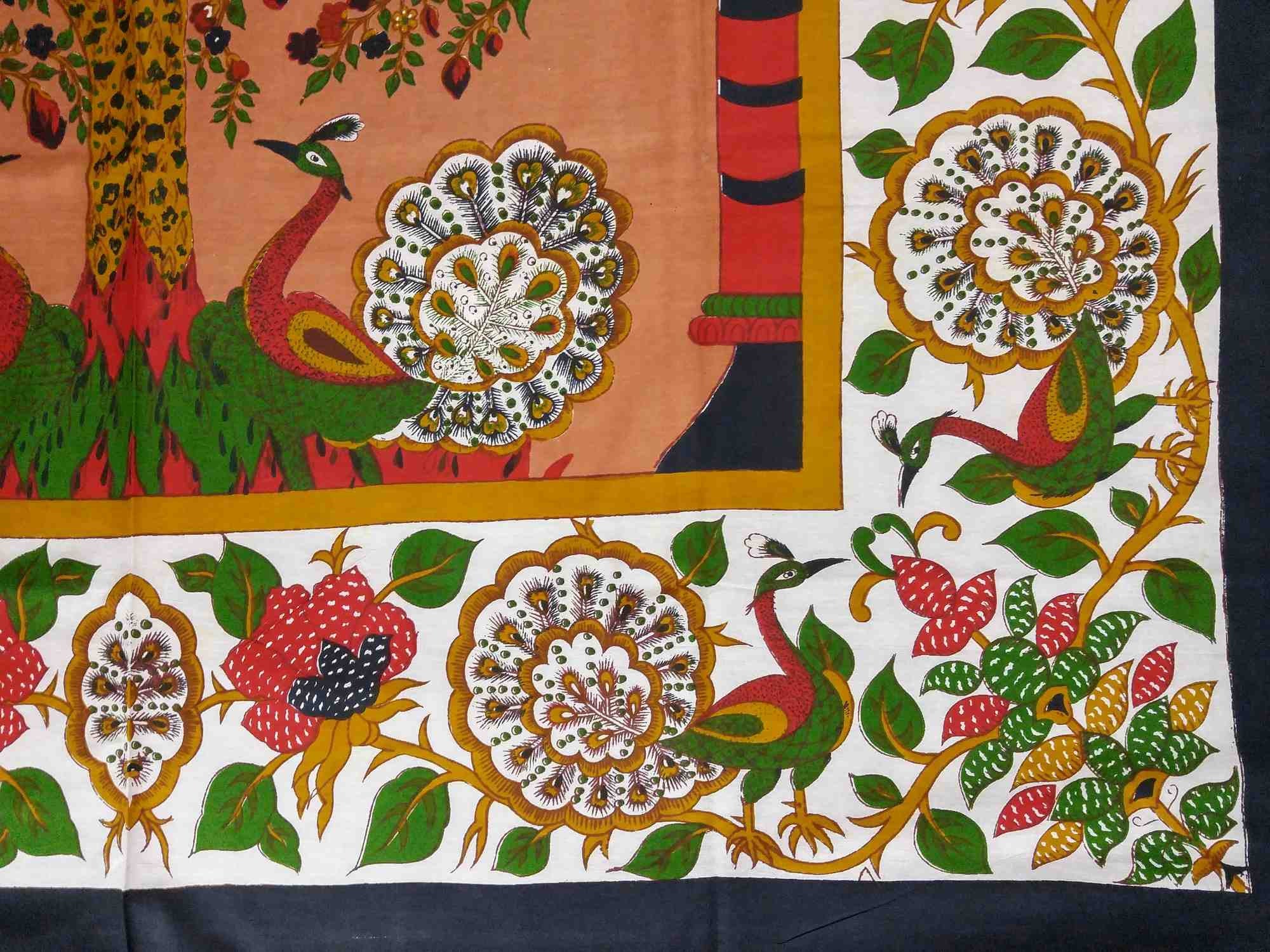 Cotton Tree of Life Floral Tapestry Peacock Tablecloth Rectangular Red Green - Sweet Us