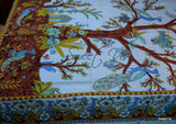 Cotton Tree of Life Peacock Tablecloth Rectangle 85x60 Blue Kitchen Dining Linen