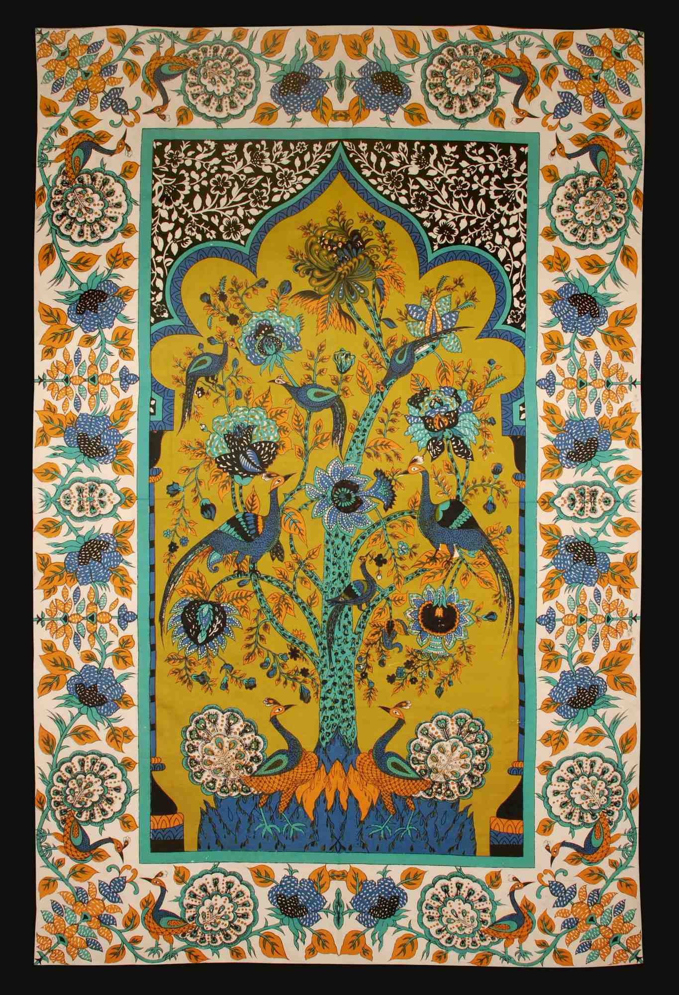 Cotton Tree of Life Floral Tapestry Peacock Tablecloth Rectangular Red Green - Sweet Us