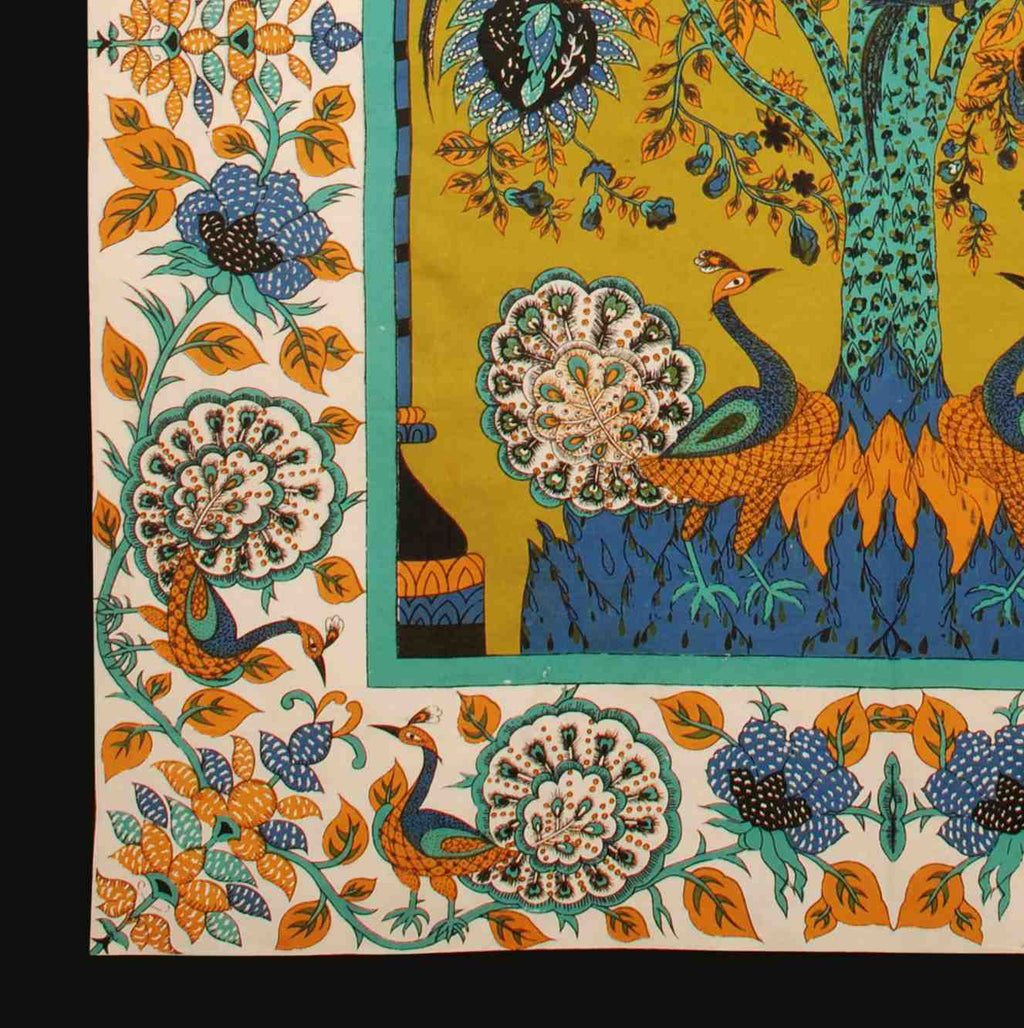 Cotton Tree of Life Floral Tapestry Peacock Tablecloth Rectangular Red Green - Sweet Us