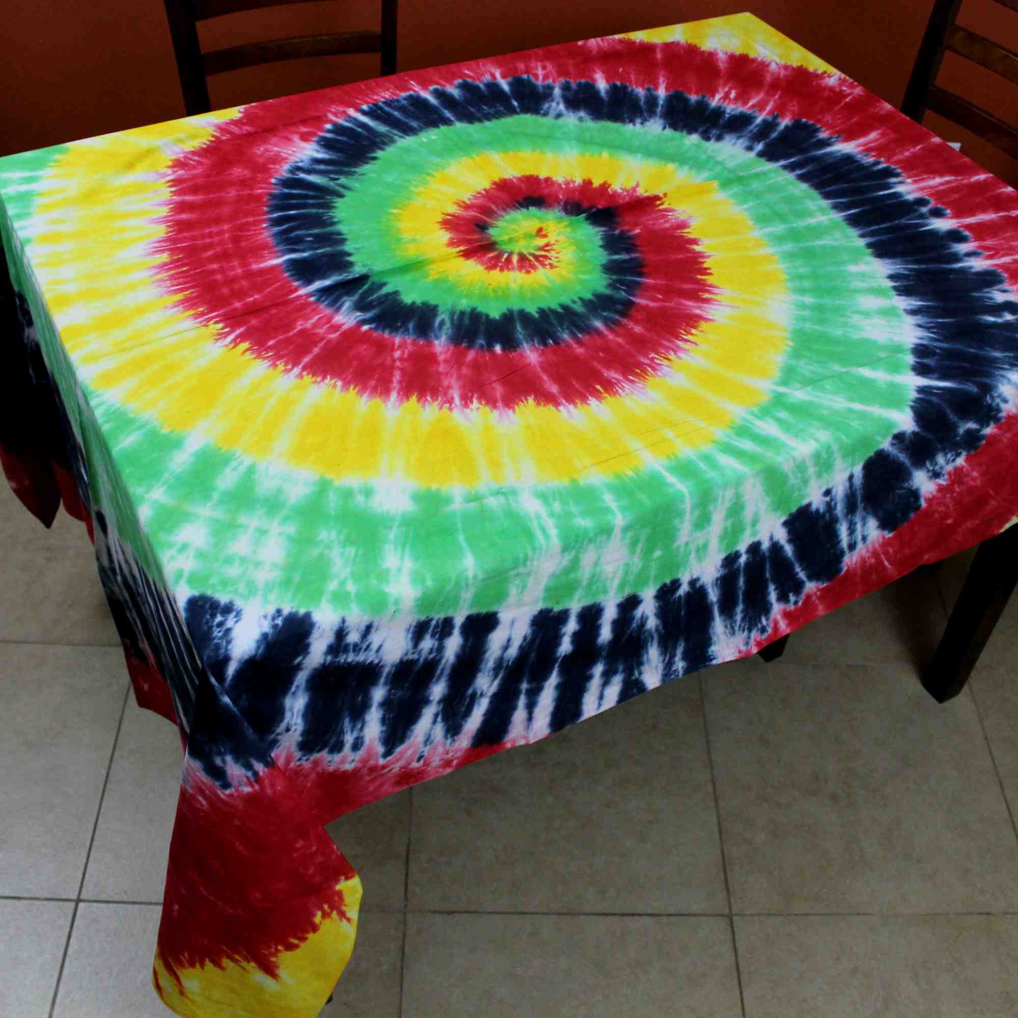 Tie Dye Tablecloth Rectangular Tapestry Cotton 60 x 90 inches Yellow Red Blue - Sweet Us