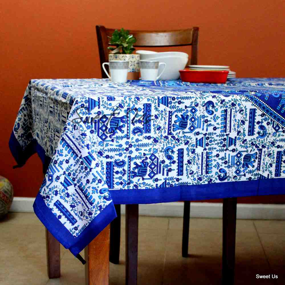 Cotton Tusker Bloom Tablecloth Rectangle, Tapestry, Ocean Mist