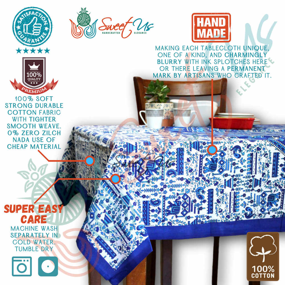 Cotton Tusker Bloom Tablecloth Rectangle, Tapestry, Ocean Mist