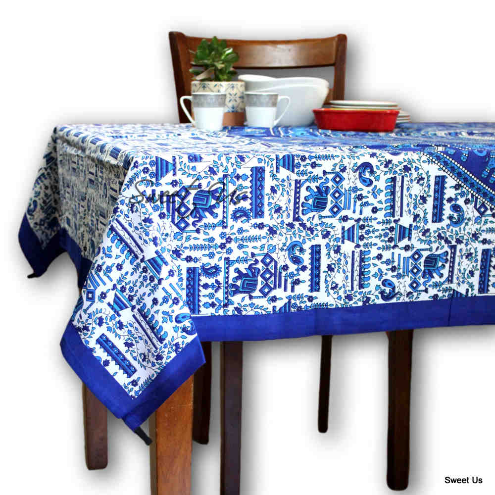 Cotton Tusker Bloom Tablecloth Rectangle, Tapestry, Ocean Mist