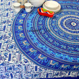 Cotton Elephant Floral Tablecloth Rectangle Blue White Kitchen Dining Linen