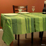 Heavy Cotton Striped Ribbed Floral Tablecloth Rectangle Yellow Green