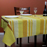Heavy Cotton Striped Ribbed Floral Tablecloth Rectangle Yellow Green