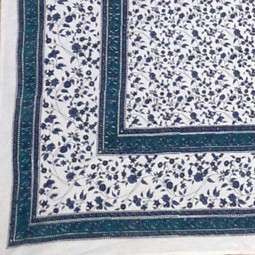 Handmade 100% Cotton Floral Vine Tapestry Tablecloth Spread Blue Twin 70x106 - Sweet Us