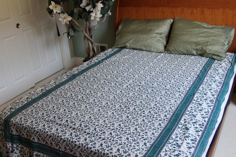 Handmade 100% Cotton Floral Vine Tapestry Tablecloth Spread Blue Twin 70x106 - Sweet Us