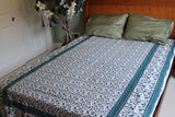 Handmade 100% Cotton Floral Vine Tapestry Tablecloth Spread Blue Twin 70x106 - Sweet Us