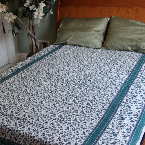 Handmade 100% Cotton Floral Vine Tapestry Tablecloth Spread Blue Twin 70x106 - Sweet Us