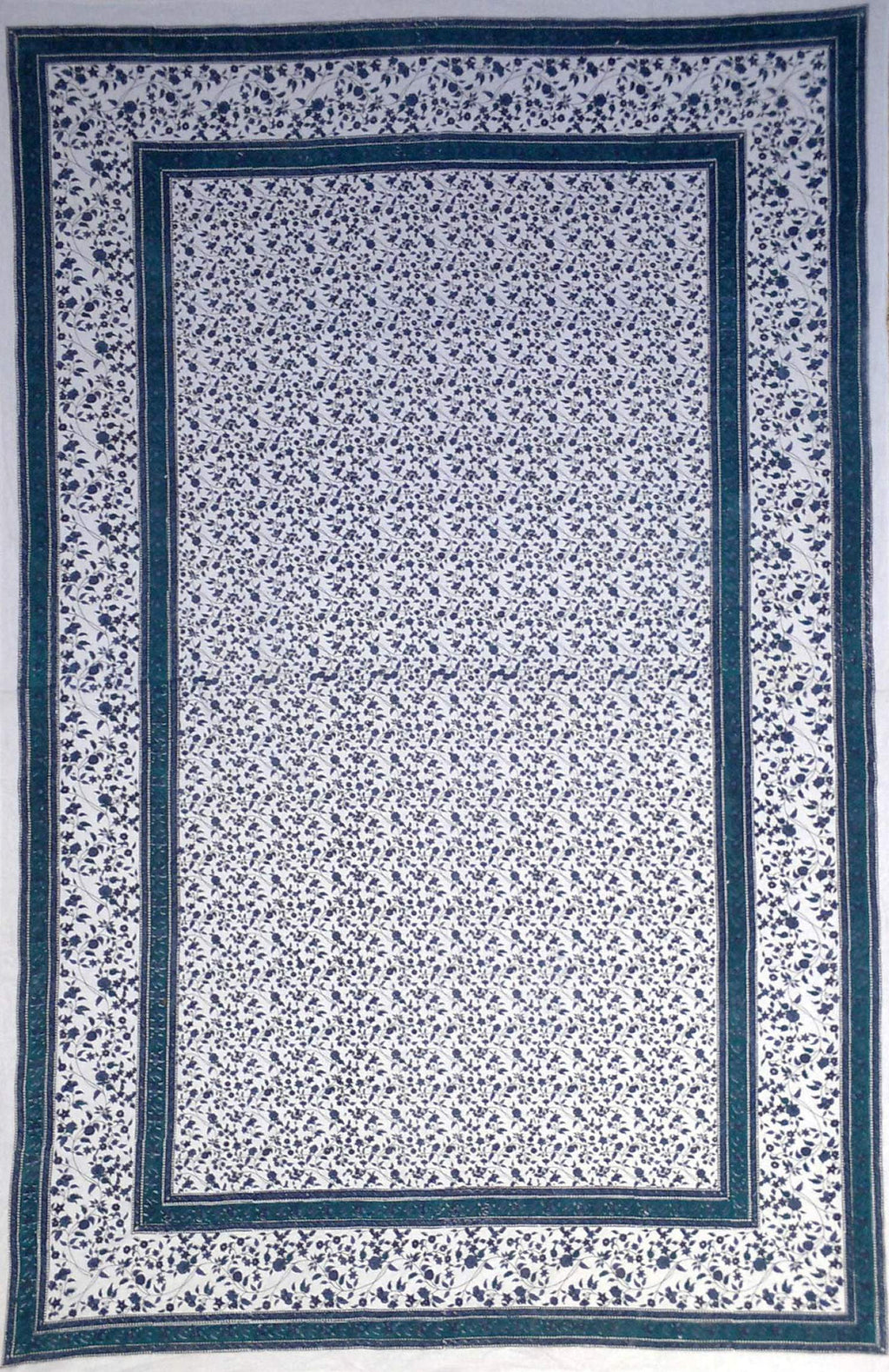 Handmade 100% Cotton Floral Vine Tapestry Tablecloth Spread Blue Twin 70x106 - Sweet Us