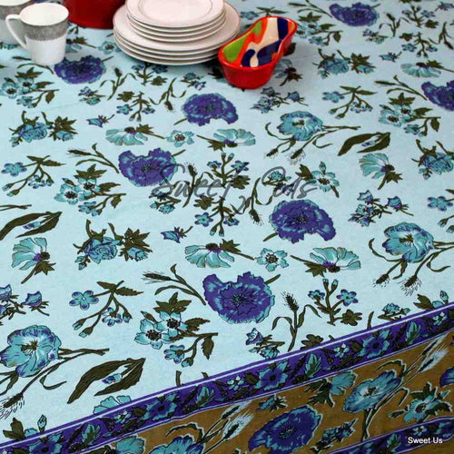 Cotton Floral Tablecloth Rectangle 70x104 Red Gold Blue Kitchen Dining Linen - Sweet Us